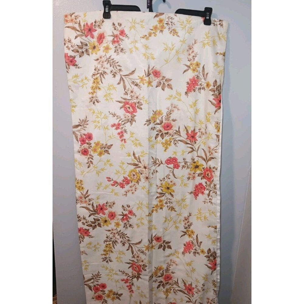 Vintage Retro 70's Lot Of 2 Curtain Panels Bright Floral MCM 48x40